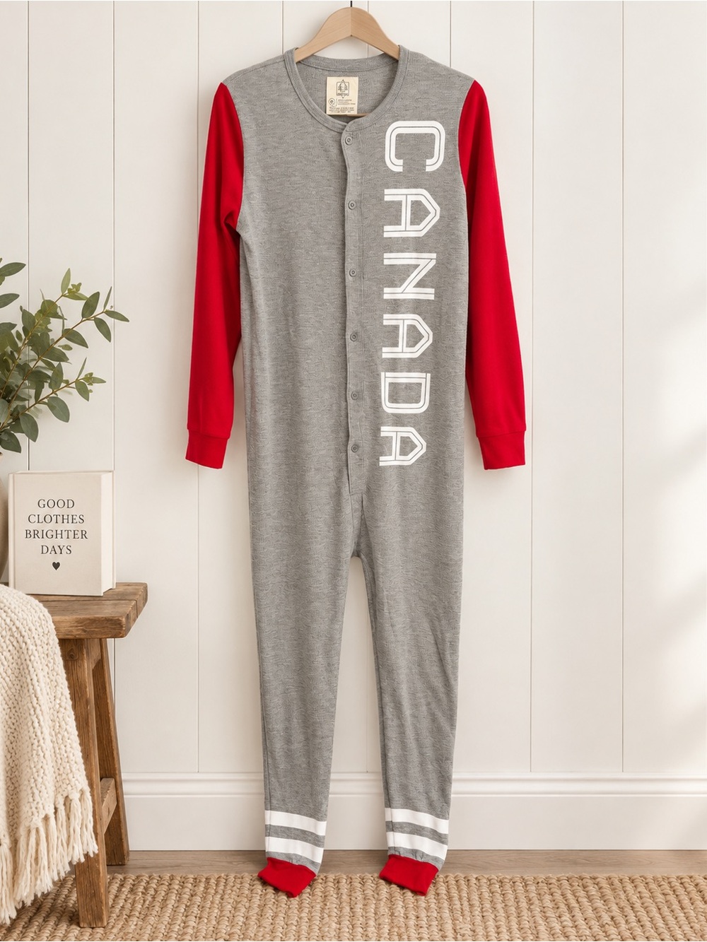 Arborist Canada Adult Unisex Onesie Pajamas Grey Red Size M